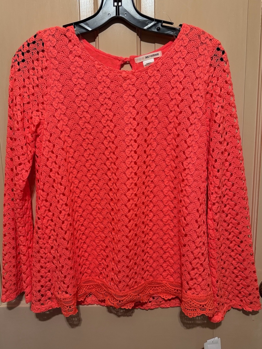 Style & Co. Coral Crochet Long Sleeve Blouse